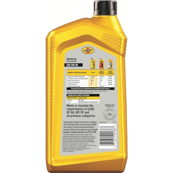 Pennzoil Synthetic Blend 5W-20 Motor Oil (1-Quart, Case of 6)