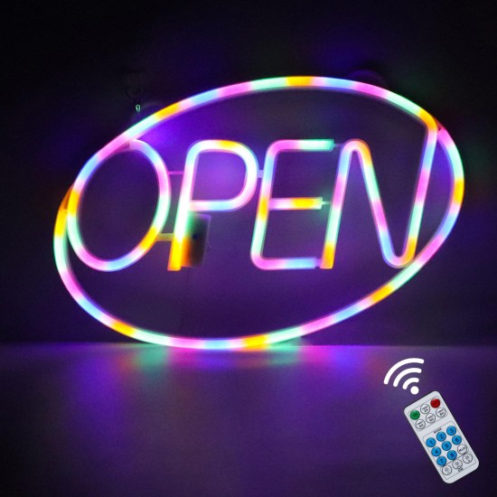 LED NEON SIGN OPEN WITH REMOTE CONTROL, 1 SET, 16 X 16 IN