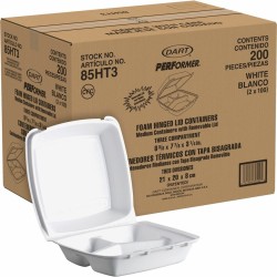 DART 85HT3R FOAM HINGED LID CONTAINERS THREE COMPARTMENTS 200 CT