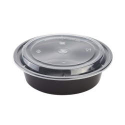32 OZ MICROWAVABLE BLACK ROUND FOOD CONTAINER WITH LID 150 SETS/BOX