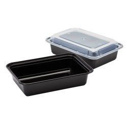 38 OZ MICROWAVABLE BLACK RECTANGULAR FOOD CONTAINER WITH LID 150 SETS/BOX