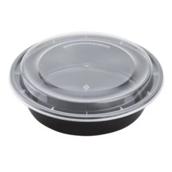 48 OZ MICROWAVABLE BLACK ROUND FOOD CONTAINER WITH LID 150 SETS/BOX