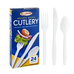 GOODCO 24/24CT BOXED HEAVY-DUTY ASSORTED WHITE CUTLERY