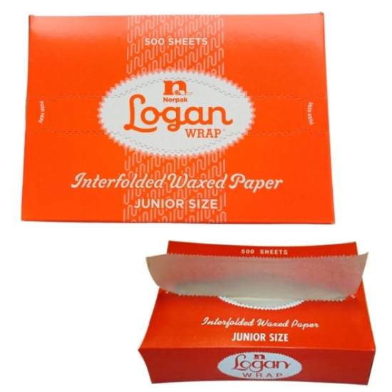 LOGAN WRAP INTERFOLDED WAX PAPER JUNIOR 8" x 10 3/4" (12 PACKAGES, 500 COUNT)