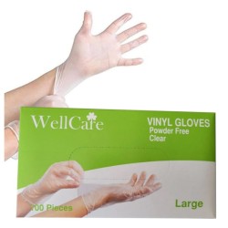 WELLCARE VINYL GLOVES POWDER-FREE, CLEAR, LARGE 100PCS