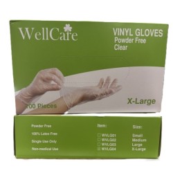 WELLCARE VINYL GLOVES POWDER FREE, CLEAR, X-LARGE 100PCS