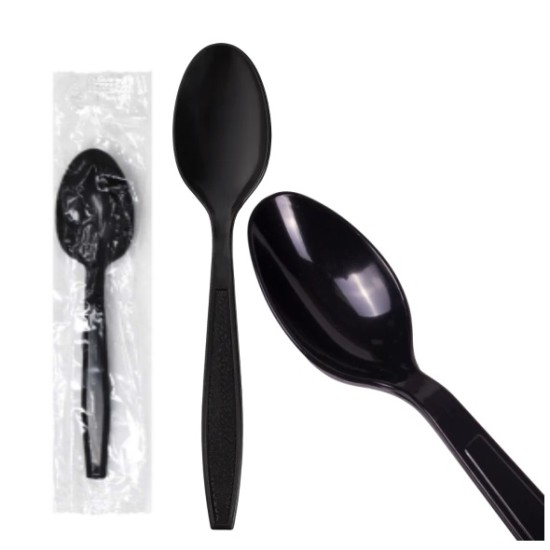 WRAPPED HEAVY-DUTY SPOON BLACK 1000 PCS.