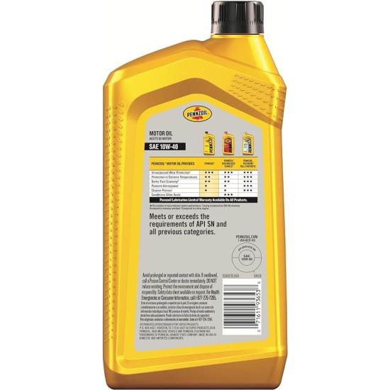 Pennzoil Conventional 10W-40 Motor Oil (1-Quart, Case of 6)